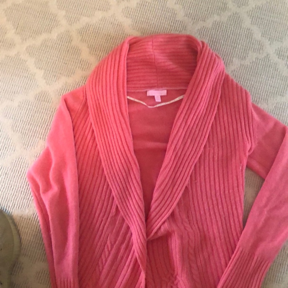 Lilly Pulitzer Pink Cardigan with Shawl Collar and Ribbed Texture
